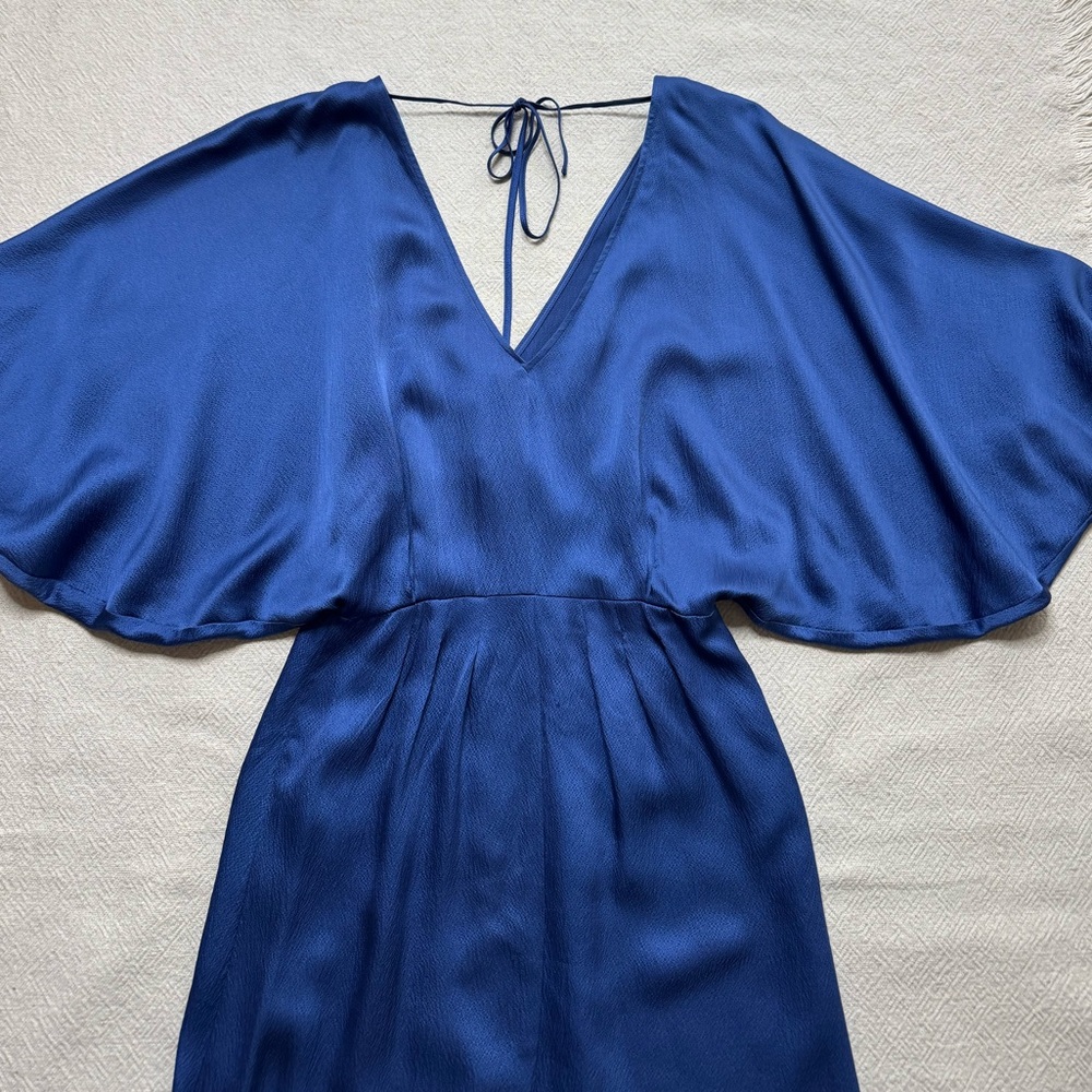 ESCADA Silk Cornflower Blue Vneck Satin Batwing Midi Dress 36 S - Picture 4 of 9